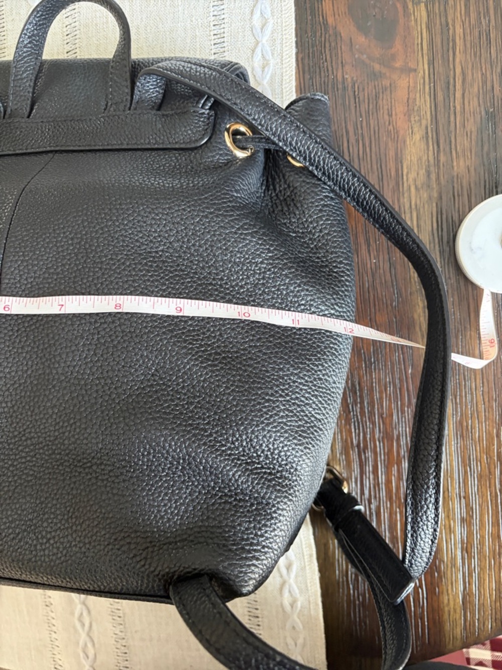 kate spade Black Pebbled Leather Drawstring Flap Backpack - Picture 9 of 11